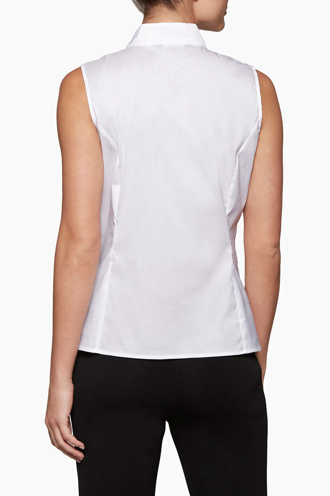 Sleeveless Zip-Up Stretch Cotton Shirt, White