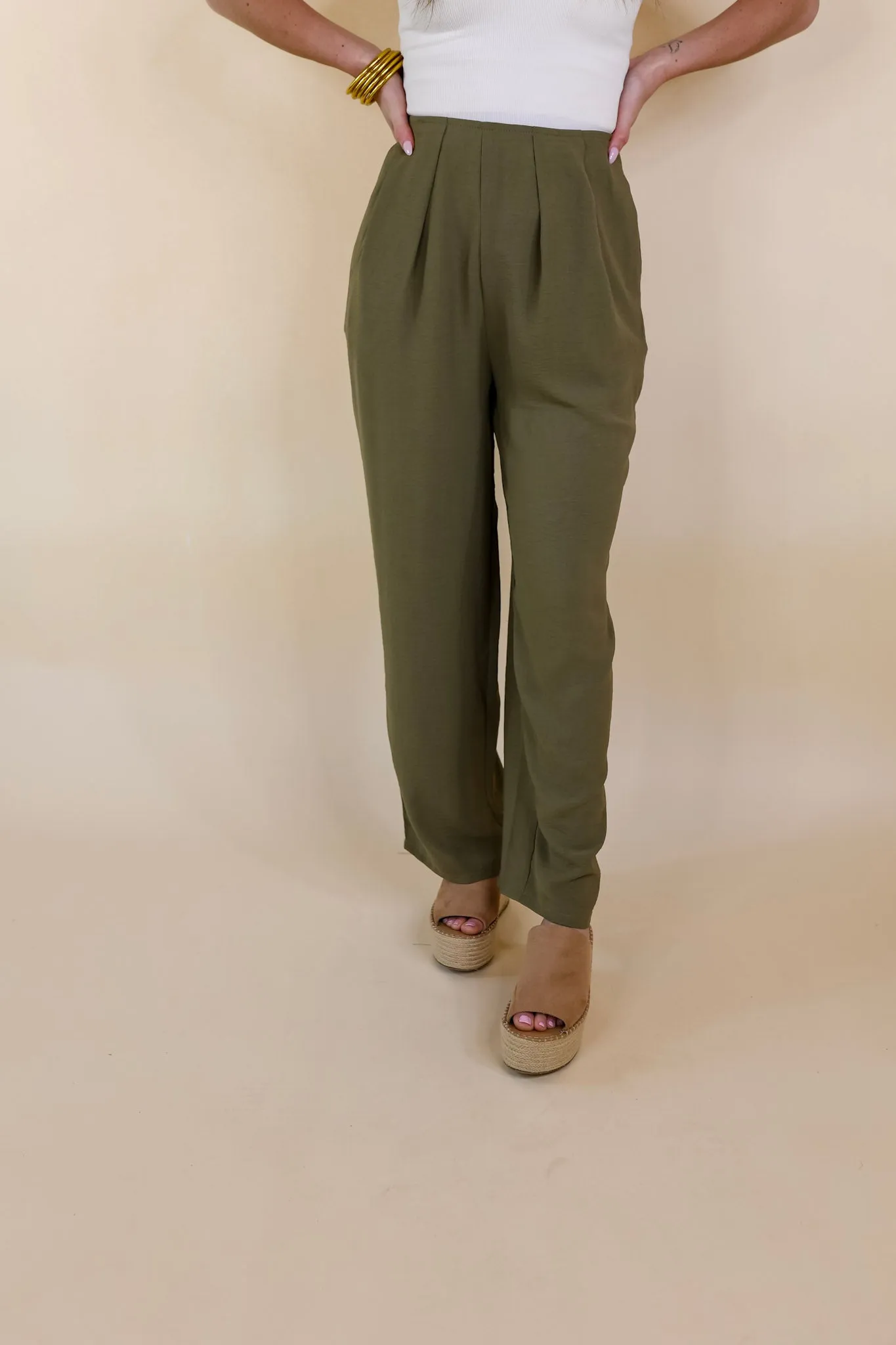 Trading Favors Pleated Detail Pants in Olive Green