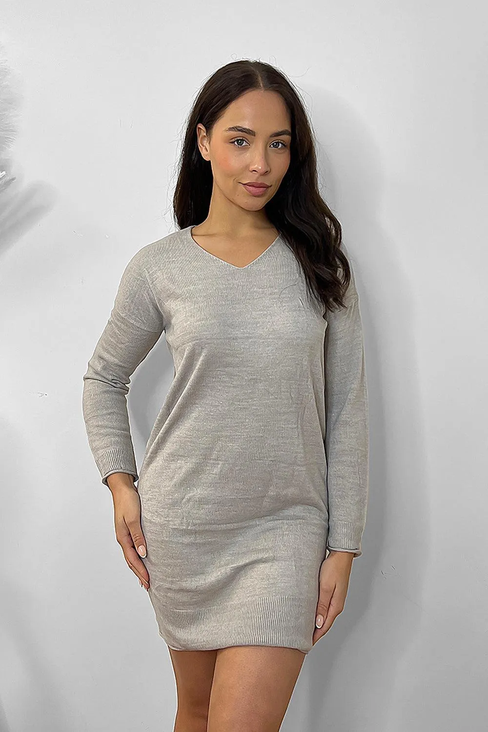 V-Neck Longline Pullover Dress