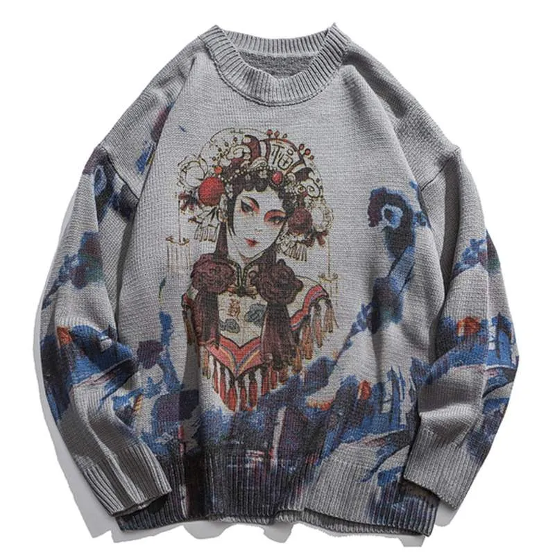 WLS Embroidered Art Opera Knit Sweater