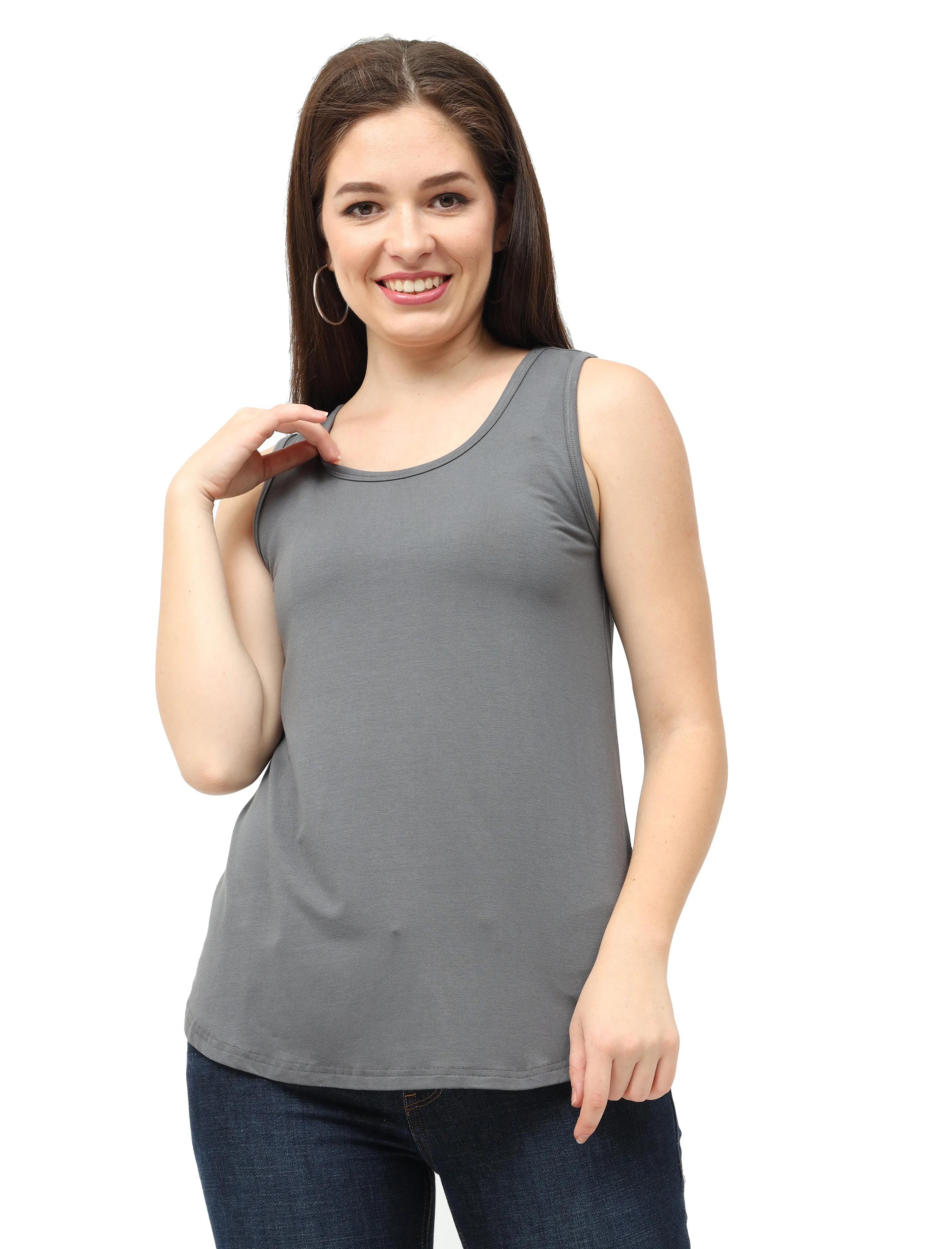 Woodwose Organic Clothing Women's Dark Grey Bamboo Relaxed Fit Tank Top