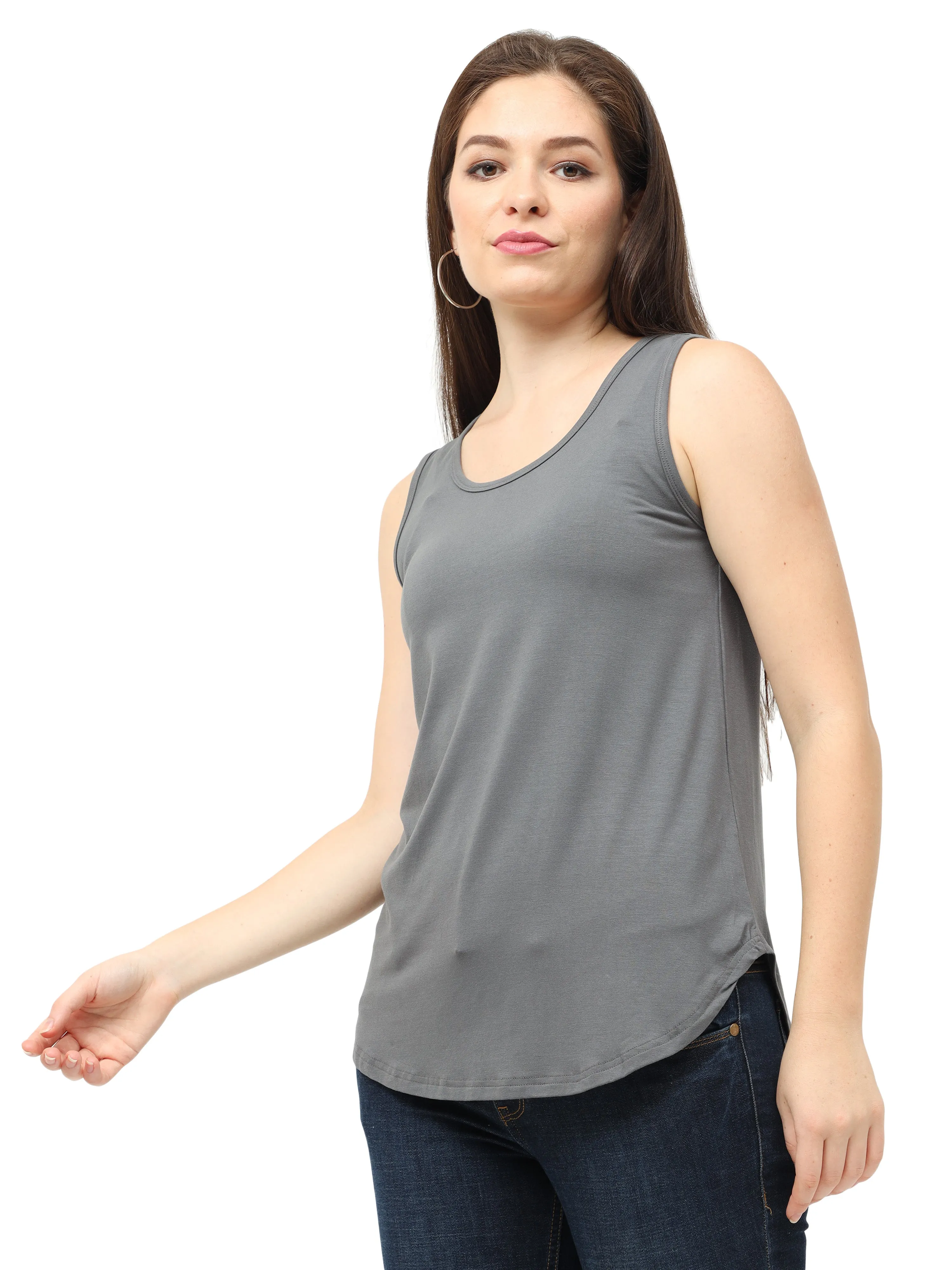 Woodwose Organic Clothing Women's Dark Grey Bamboo Relaxed Fit Tank Top