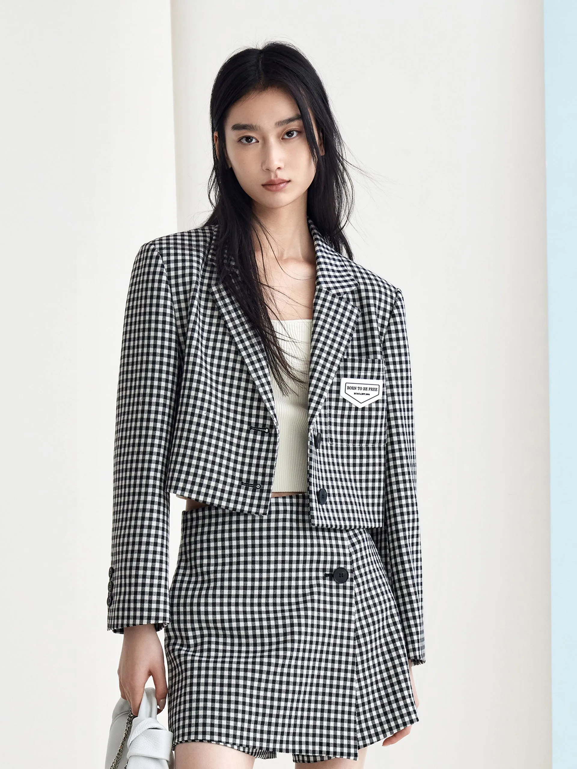 Wool Blend Lapel Crop Suit Jacket