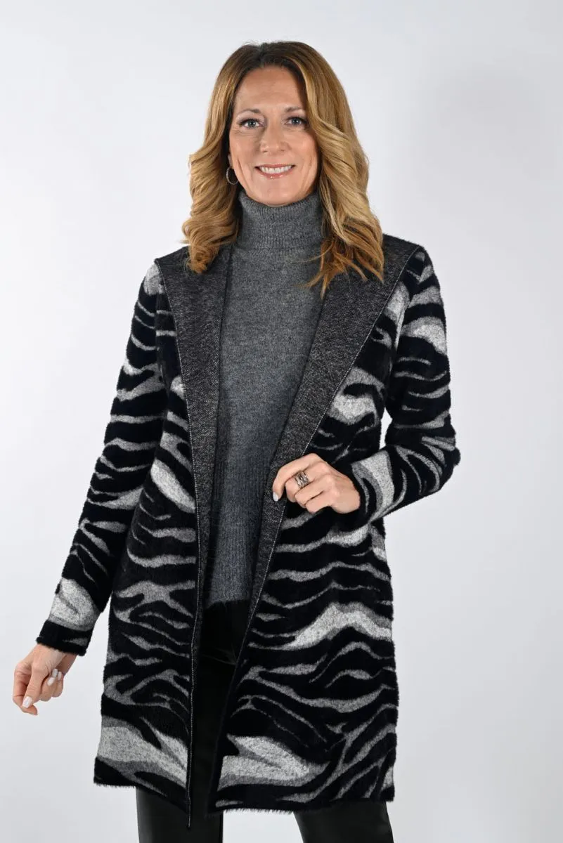 Zebra Print Hooded Cardigan