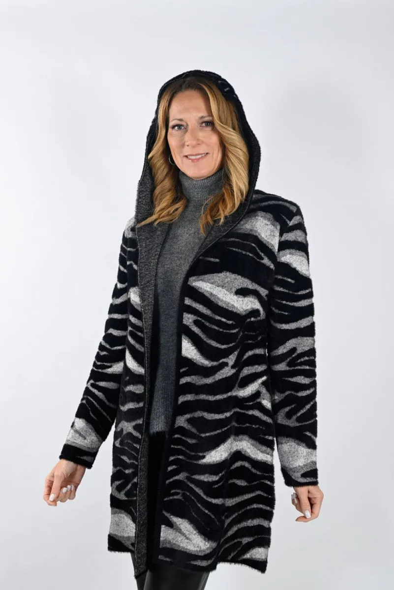 Zebra Print Hooded Cardigan